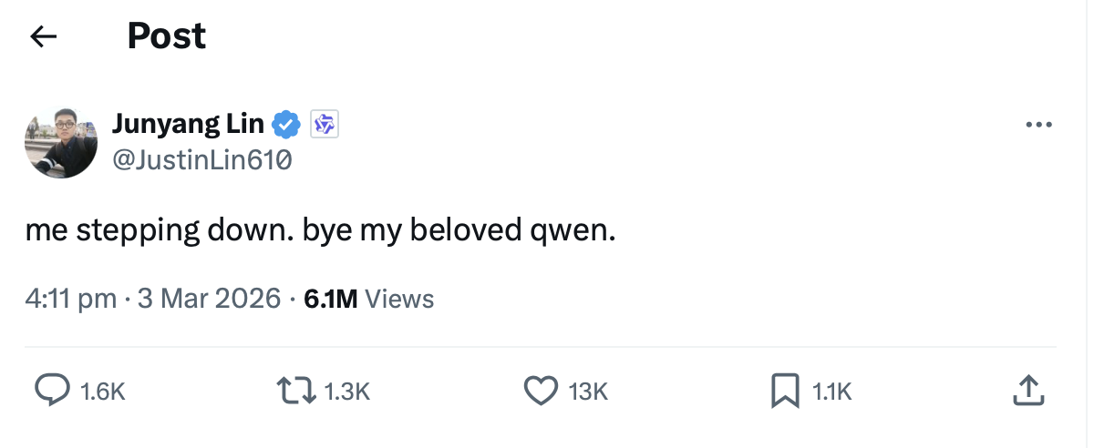 Qwen loses key architect as Lin Junyang discloses shock departure on X