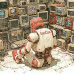 Illustration of AI robot operates social media accounts